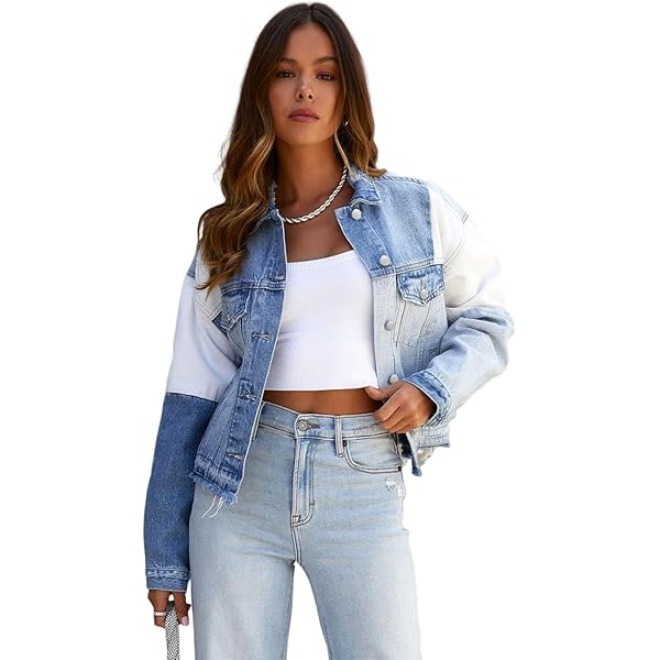 ZhiHiMeRi Sky Blue Color Block Denim Patchwork Frayed Hem